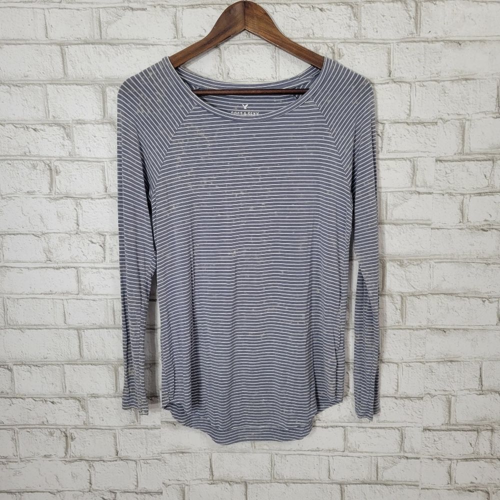 AEO soft & sexy stripe distressed tee‎
